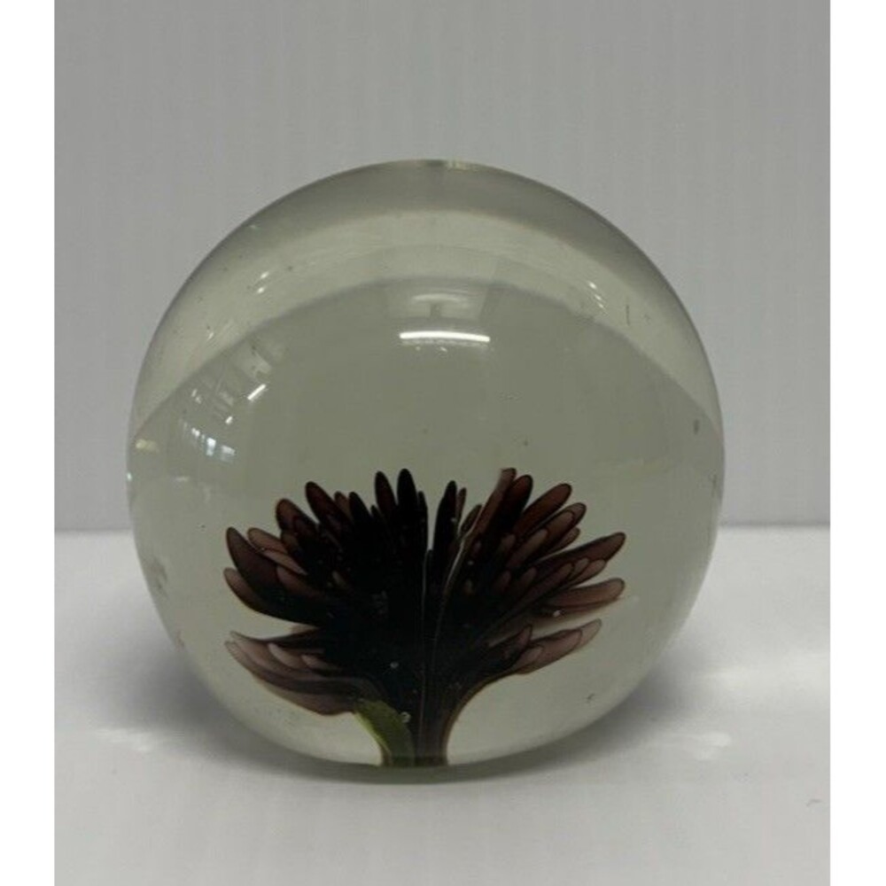 Art Glass Paperweight with Flower